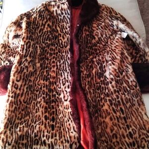 Vintage leopard print faux fur coat women